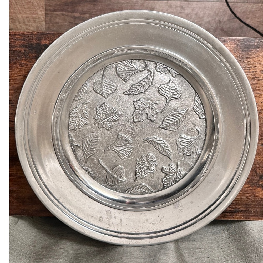 Dansk Serving Platter Silver Metal Embossed Leaf Pattern Cottagecore MCM